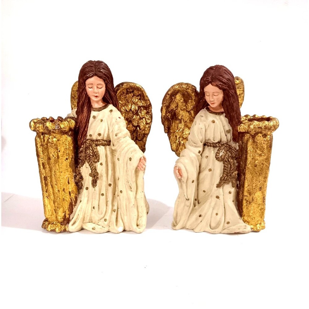 Vintage Wangs International Golden Angel Candle Stick Holders Set of 2 READ